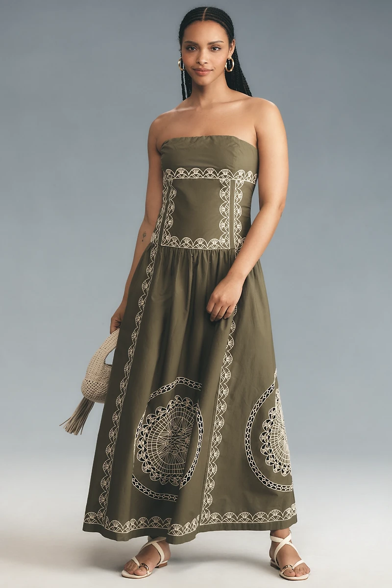 By Anthropologie Strapless Drop-Waist Midi Dress