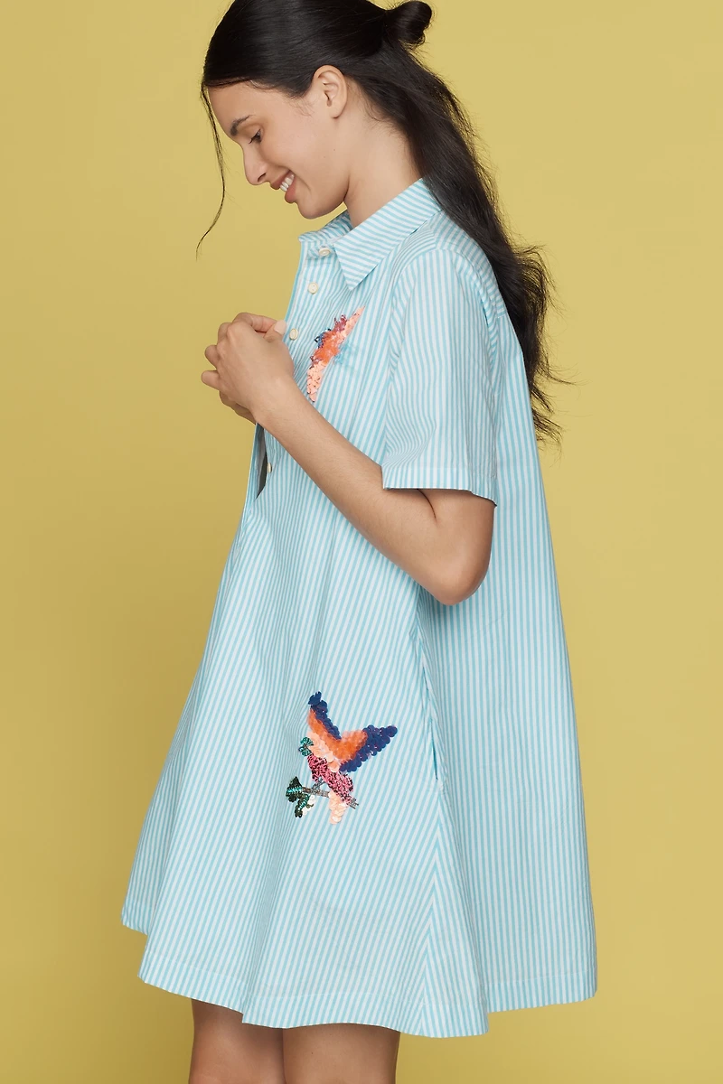 The Pollie Short-Sleeve Swing Tunic Mini Dress: Embroidered Edition