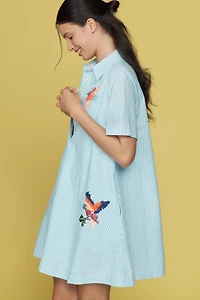 The Pollie Short-Sleeve Swing Tunic Mini Dress: Embroidered Edition