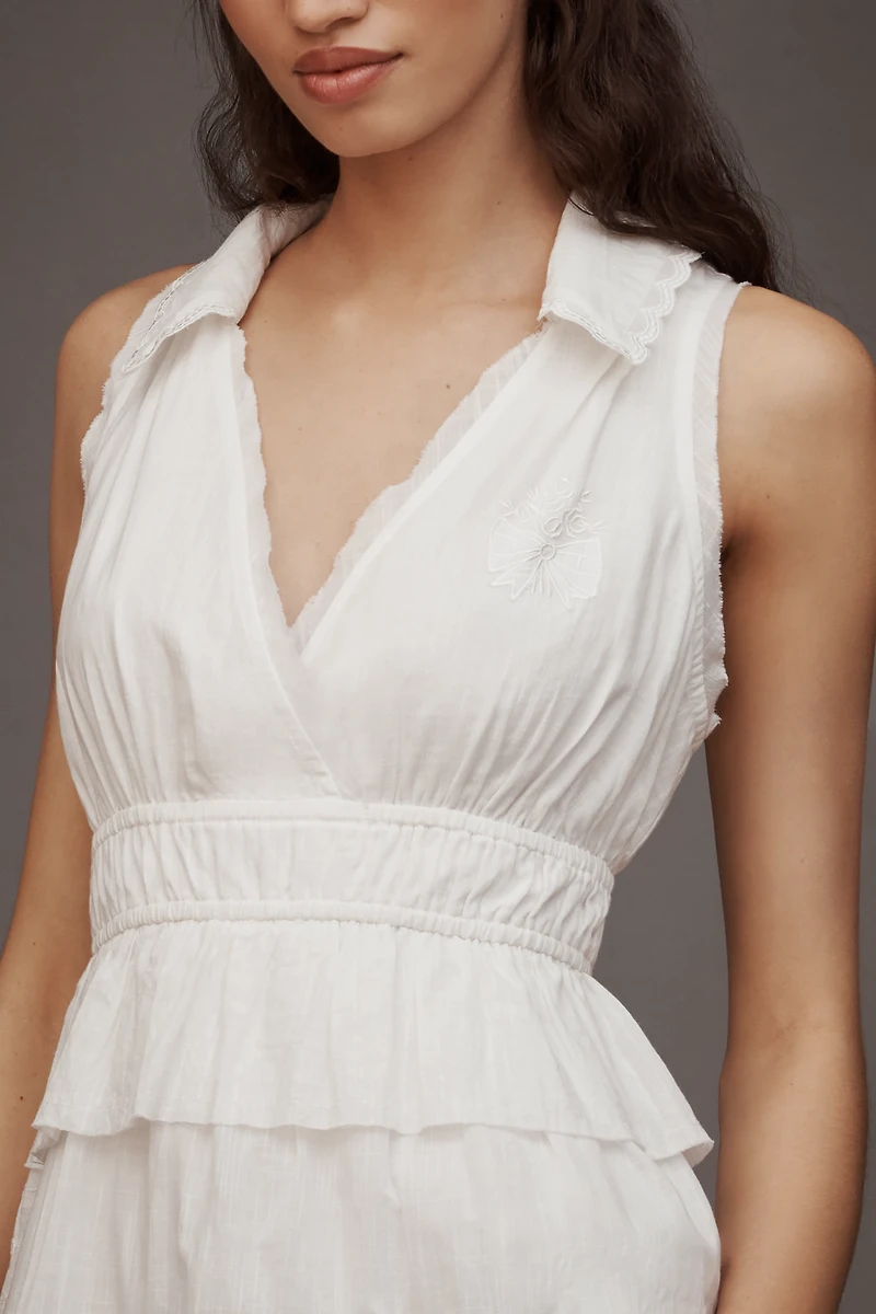 By Anthropologie Collared Halter Tiered Ruffled Mini Dress