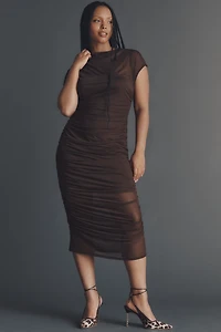 By Anthropologie Off-Shoulder Mesh Slim Midi Dress