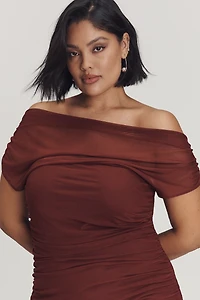 Loretta Off-Shoulder Mesh Slim Midi Dress