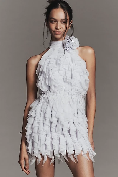 Maeve Frilled Rosette Halter Mini Dress