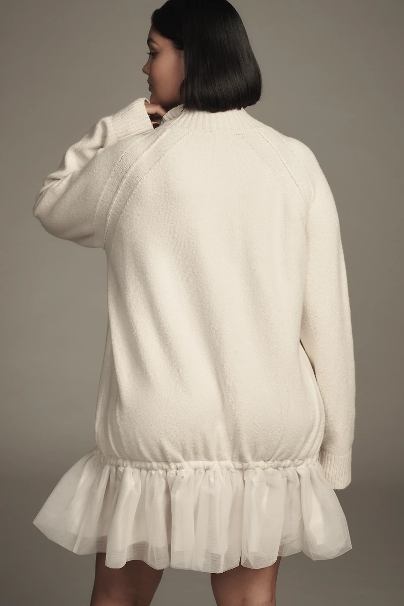 By Anthropologie Long-Sleeve Turtleneck Tulle Twofer Mini Dress