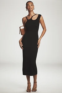 By Anthropologie Asymmetric Cut-Out Slim Sweater Midi Dress
