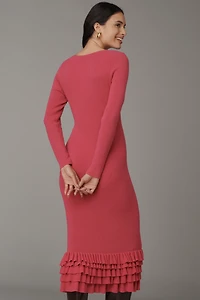 By Anthropologie Slim Ruffle Sweater Midi Dress