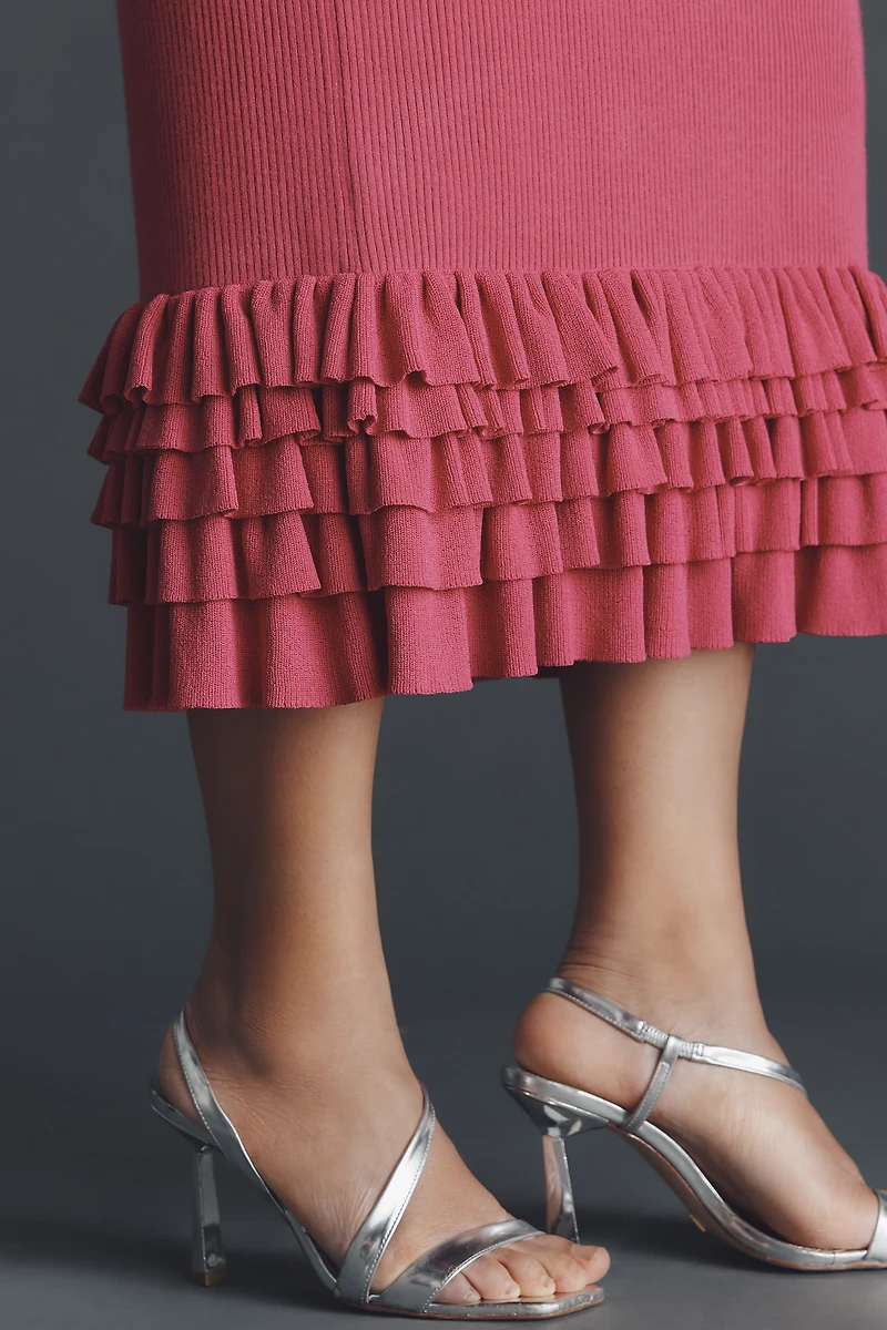 By Anthropologie Slim Ruffle Sweater Midi Dress