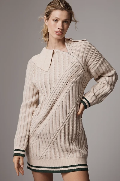 Maeve Cabled Long-Sleeve Zip-Neck Sweater Dress