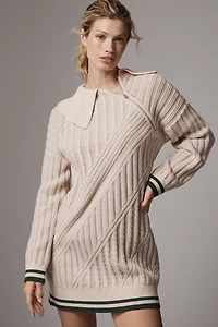 Maeve Cabled Long-Sleeve Zip-Neck Sweater Dress