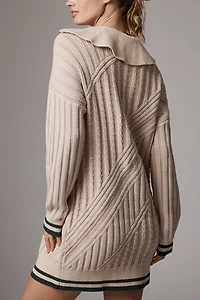 Maeve Cabled Long-Sleeve Zip-Neck Sweater Dress