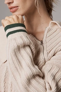 Maeve Cabled Long-Sleeve Zip-Neck Sweater Dress