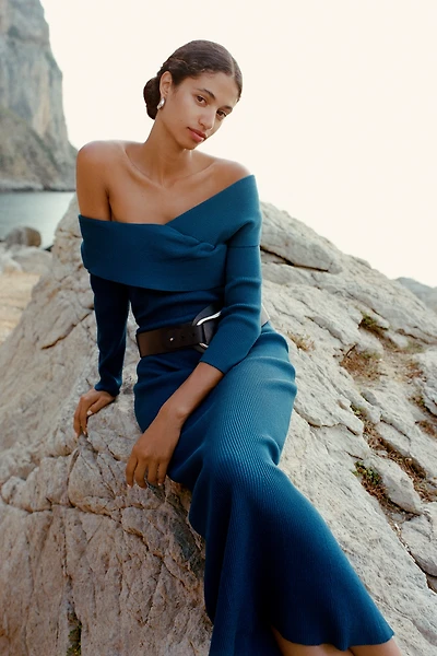 By Anthropologie Off-Shoulder Slim Sweater Dress