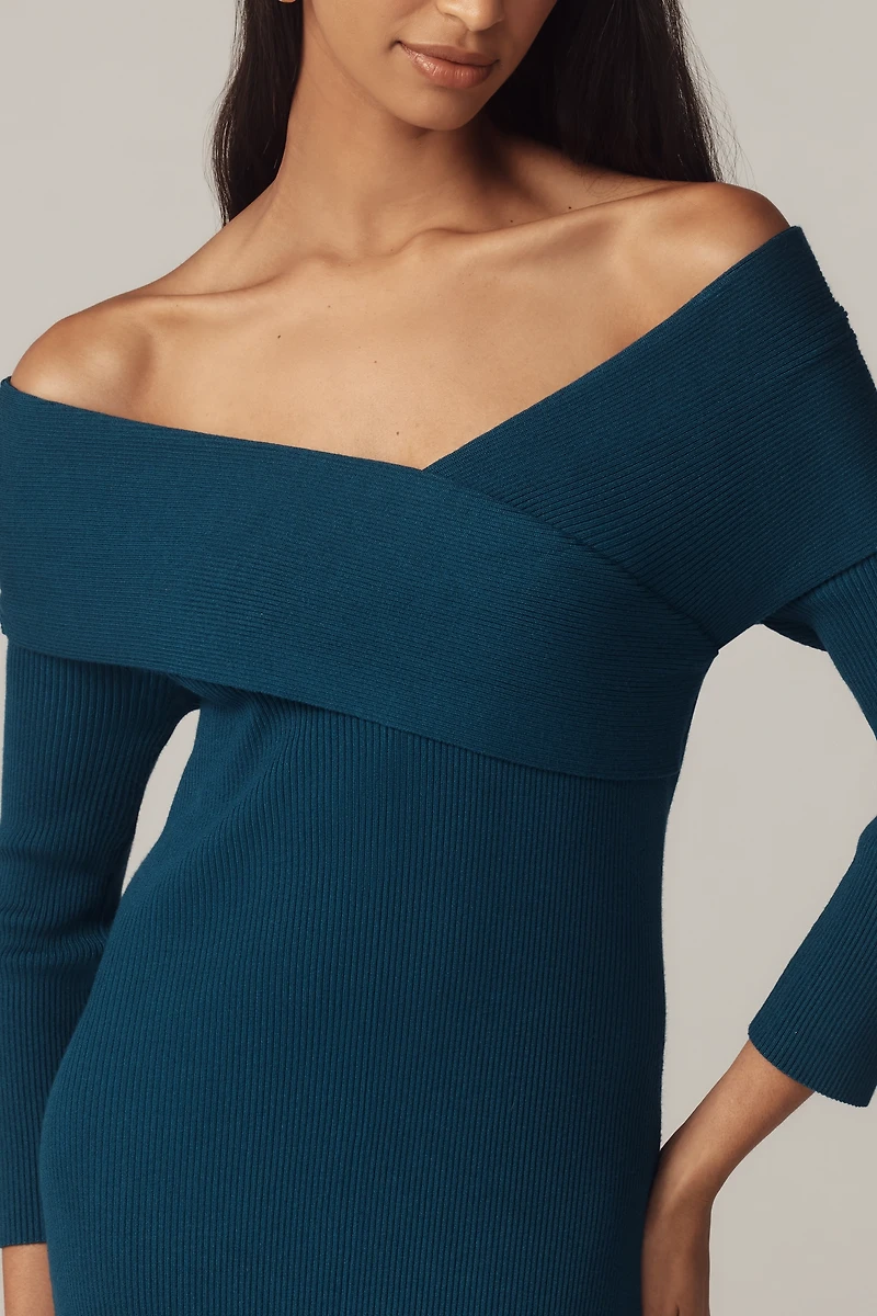 By Anthropologie Off-Shoulder Slim Sweater Dress