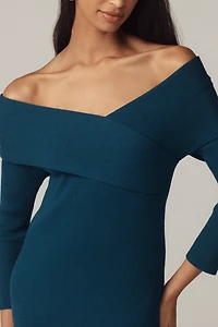By Anthropologie Off-Shoulder Slim Sweater Dress