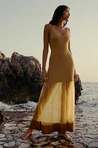 By Anthropologie Sheer Panel Maxi Sweater Dress