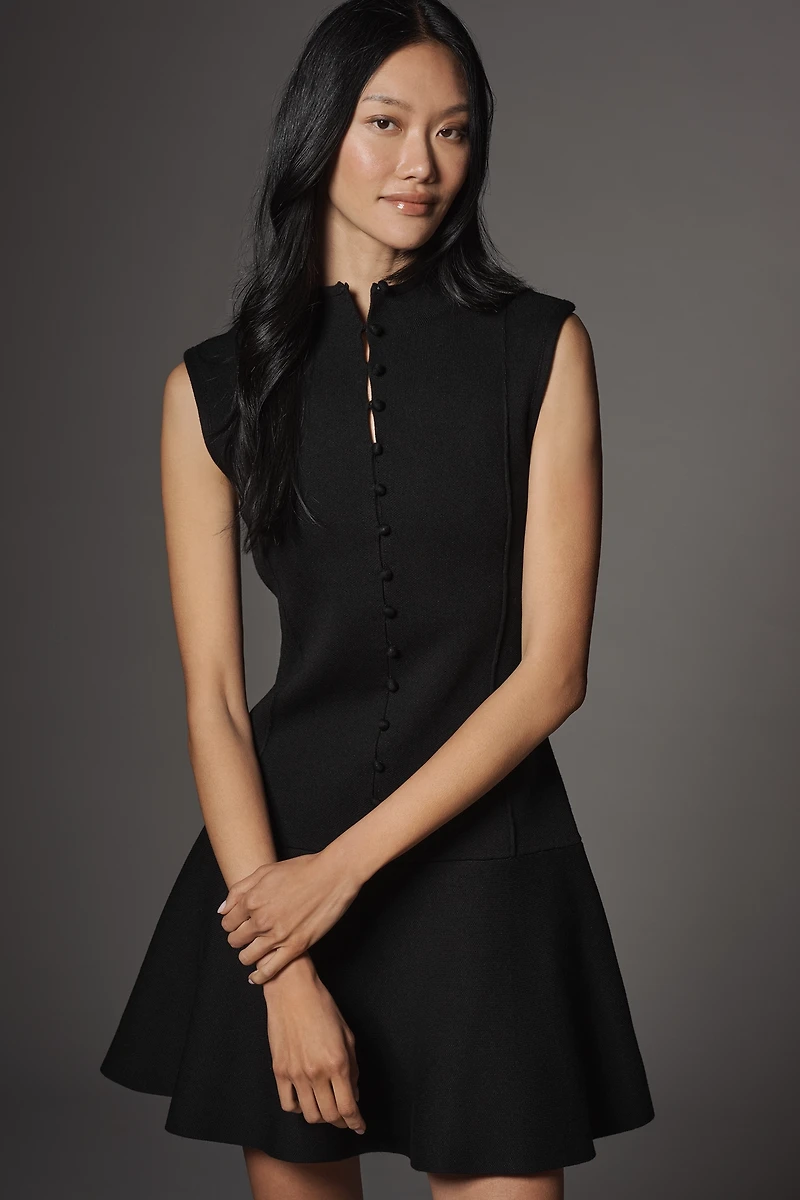 By Anthropologie Mock-Neck Button-Front Sweater Mini Dress