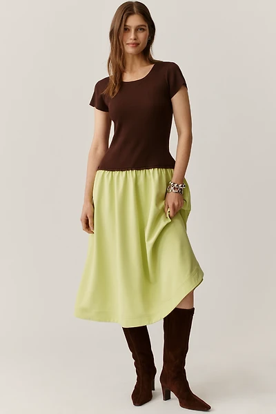 By Anthropologie Short-Sleeve Twofer Sweater Midi Dress