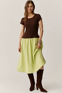 By Anthropologie Short-Sleeve Twofer Sweater Midi Dress