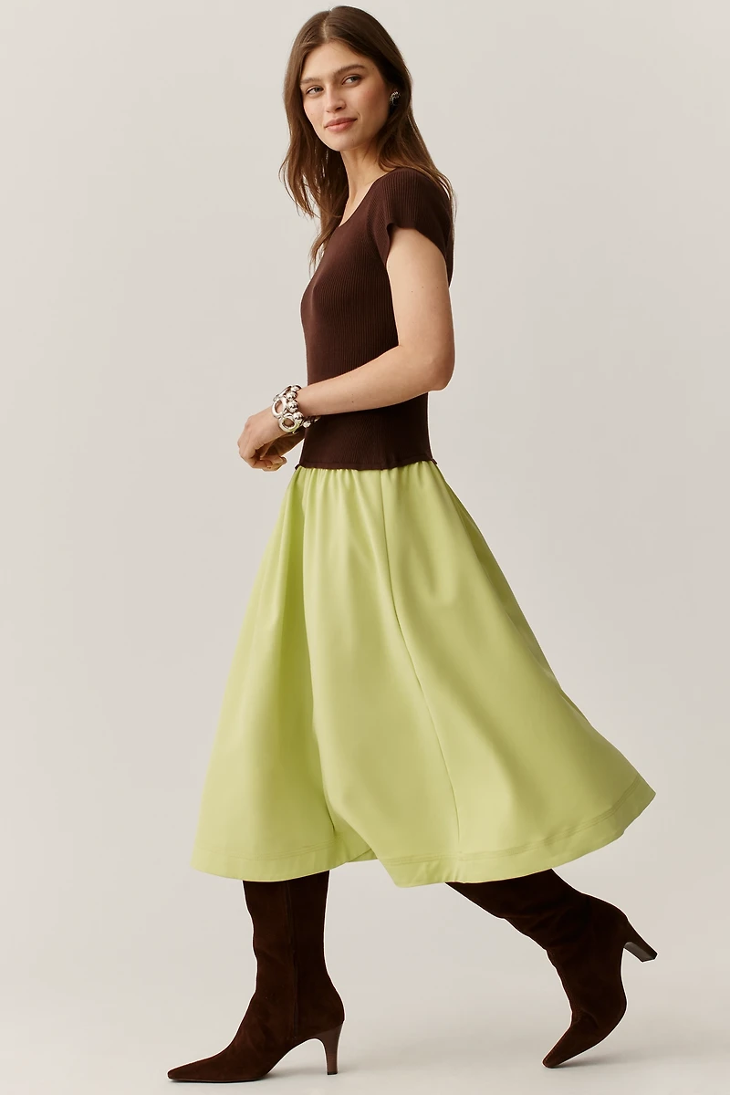 By Anthropologie Short-Sleeve Twofer Sweater Midi Dress