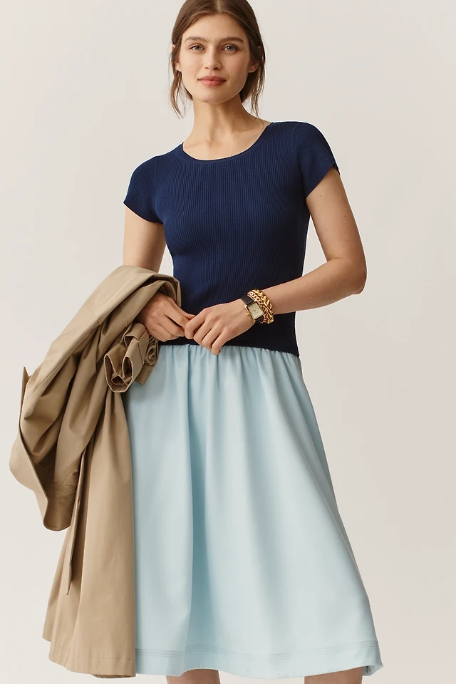 BHLDN Charlotte Short-Sleeve Organza Midi Dress | The Summit