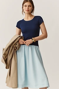 By Anthropologie Short-Sleeve Twofer Sweater Midi Dress