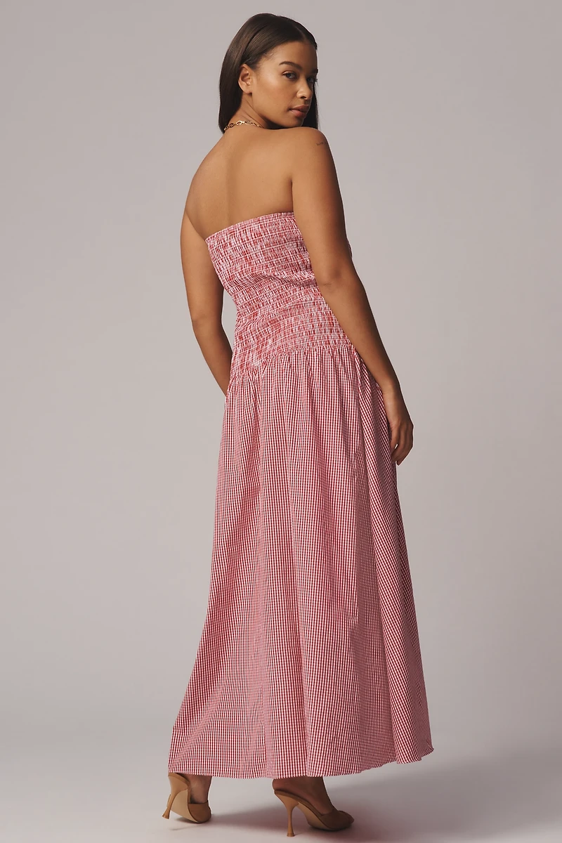 Glamorous Strapless Gingham Drop-Waist Midi Dress