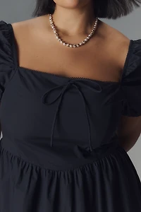 Glamorous Puff-Sleeve Square-Neck Midi Dress