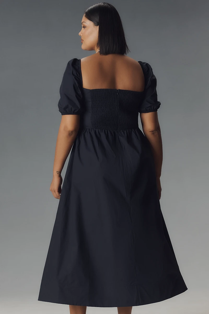 Glamorous Puff-Sleeve Square-Neck Midi Dress