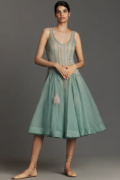 Let Me Be Seamed Sleeveless Basque-Waist Floral Dress