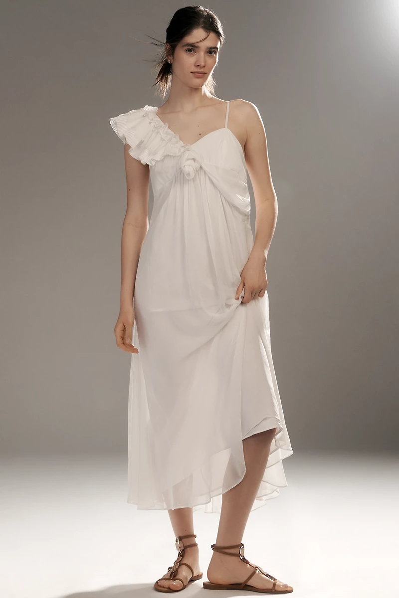 Let Me Be Asymmetric 3D Floral Midi Dress