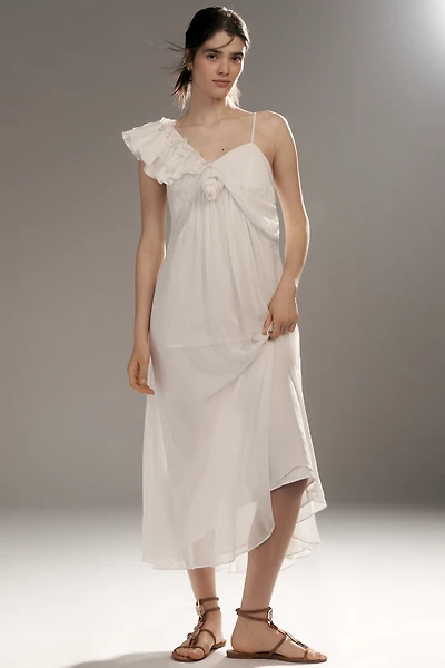 Let Me Be Asymmetric 3D Floral Midi Dress