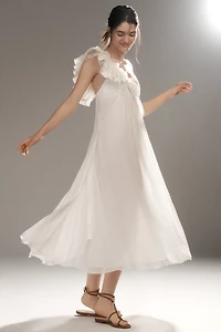 Let Me Be Asymmetric 3D Floral Midi Dress