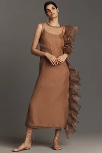 Let Me Be Asymmetric Ruffle Midi Dress