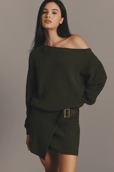 By Anthropologie Belted Mini Sweater Dress