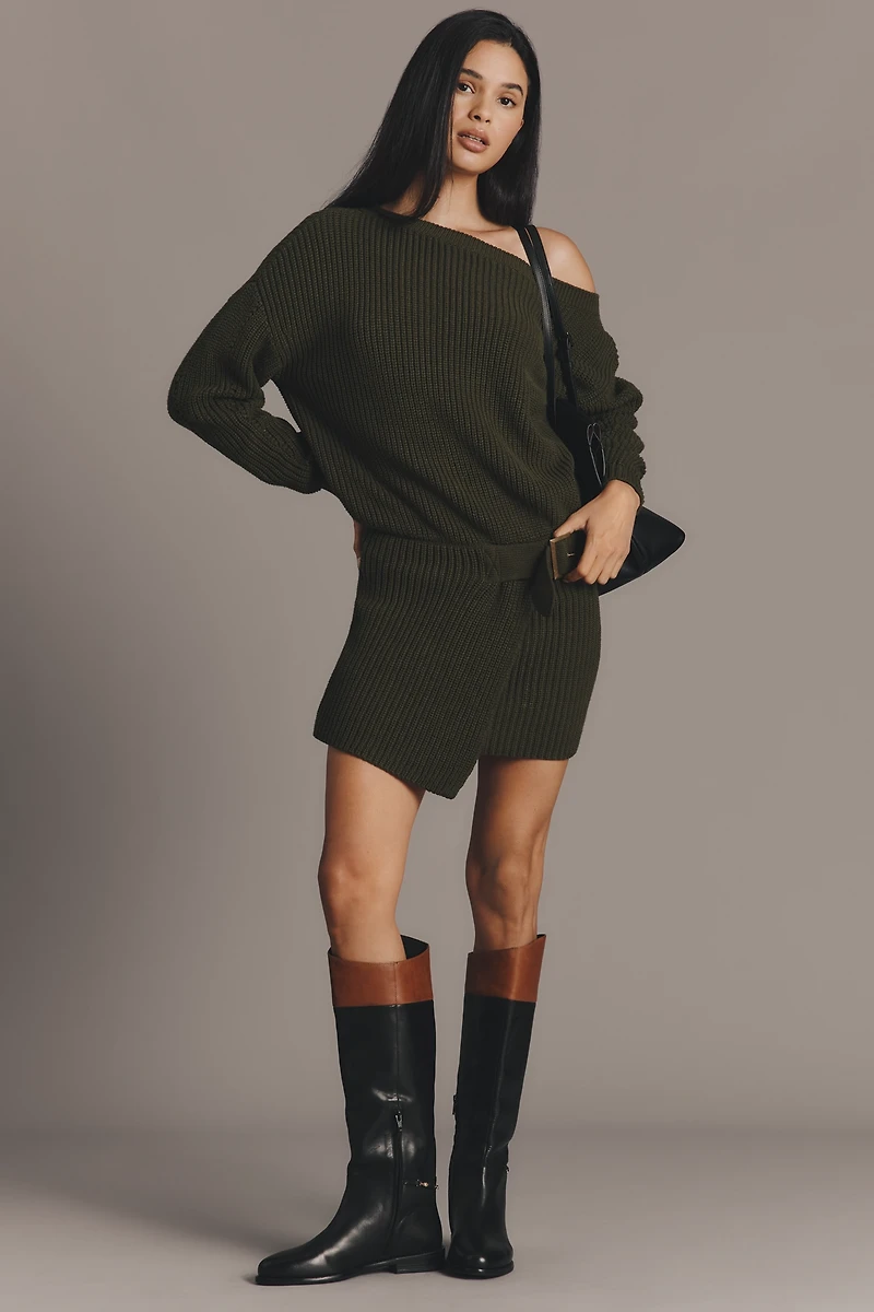 By Anthropologie Belted Mini Sweater Dress