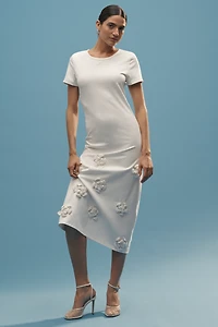 Azzurro Short-Sleeve Embellished Midi Dress