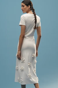 Azzurro Short-Sleeve Embellished Midi Dress