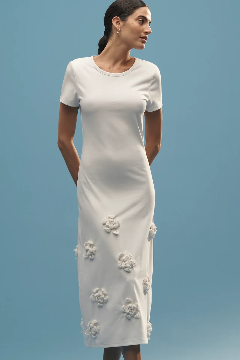 Azzurro Short-Sleeve Embellished Midi Dress