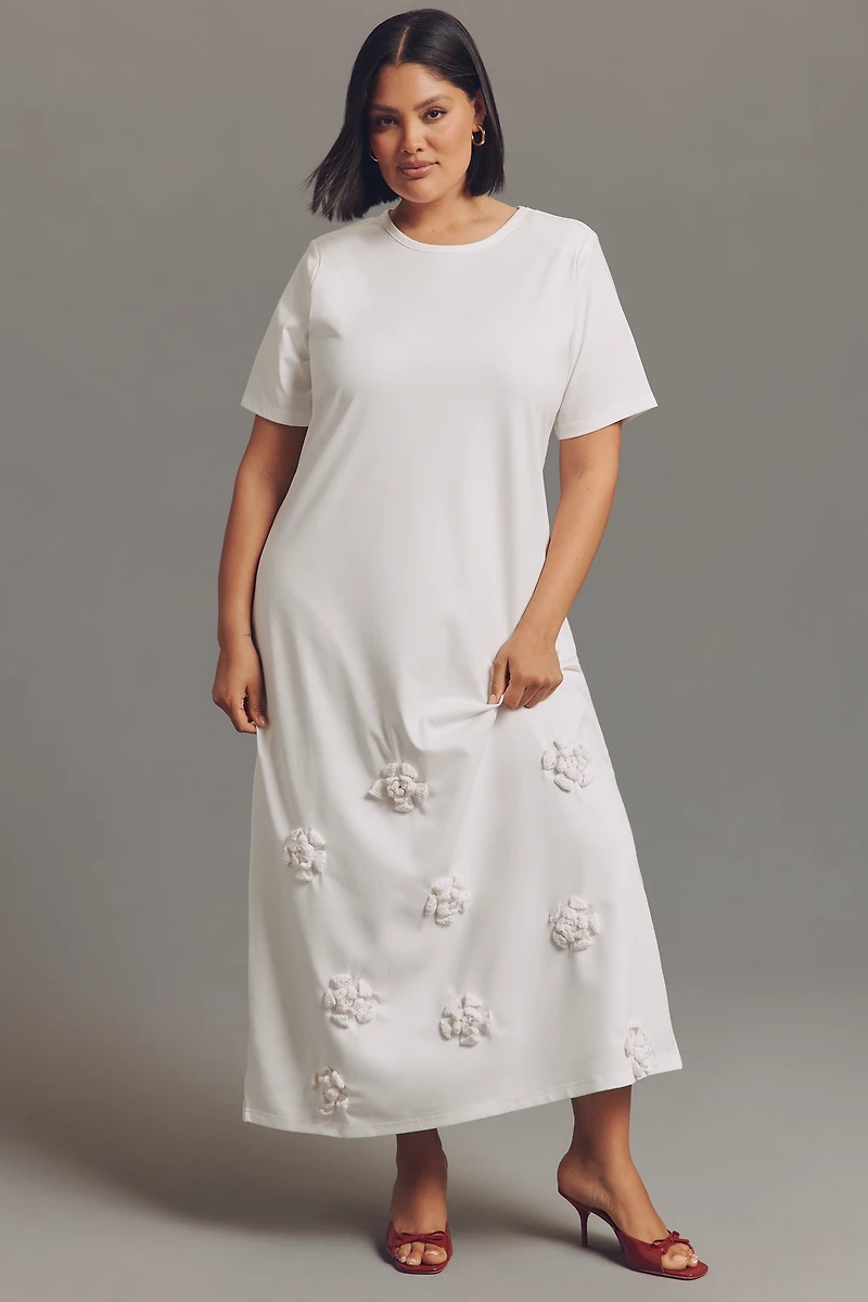 Azzurro Short-Sleeve Embellished Midi Dress