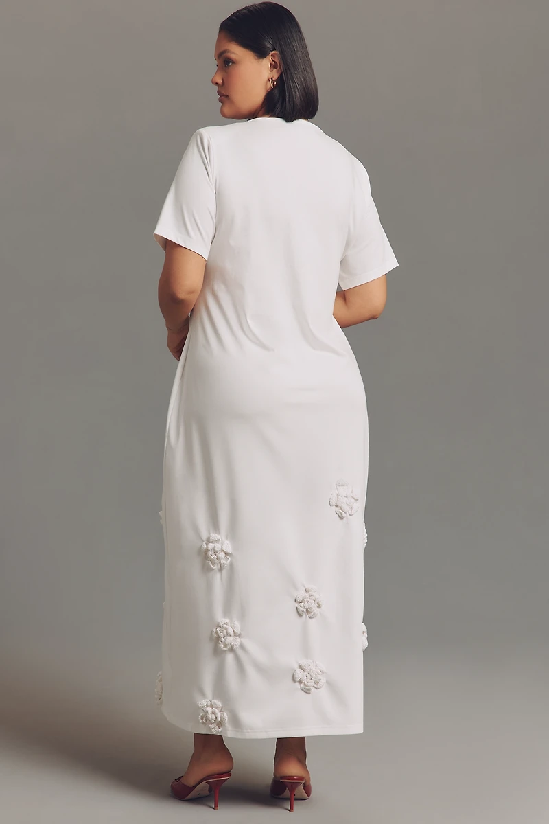 Azzurro Short-Sleeve Embellished Midi Dress