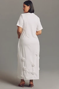 Azzurro Short-Sleeve Embellished Midi Dress