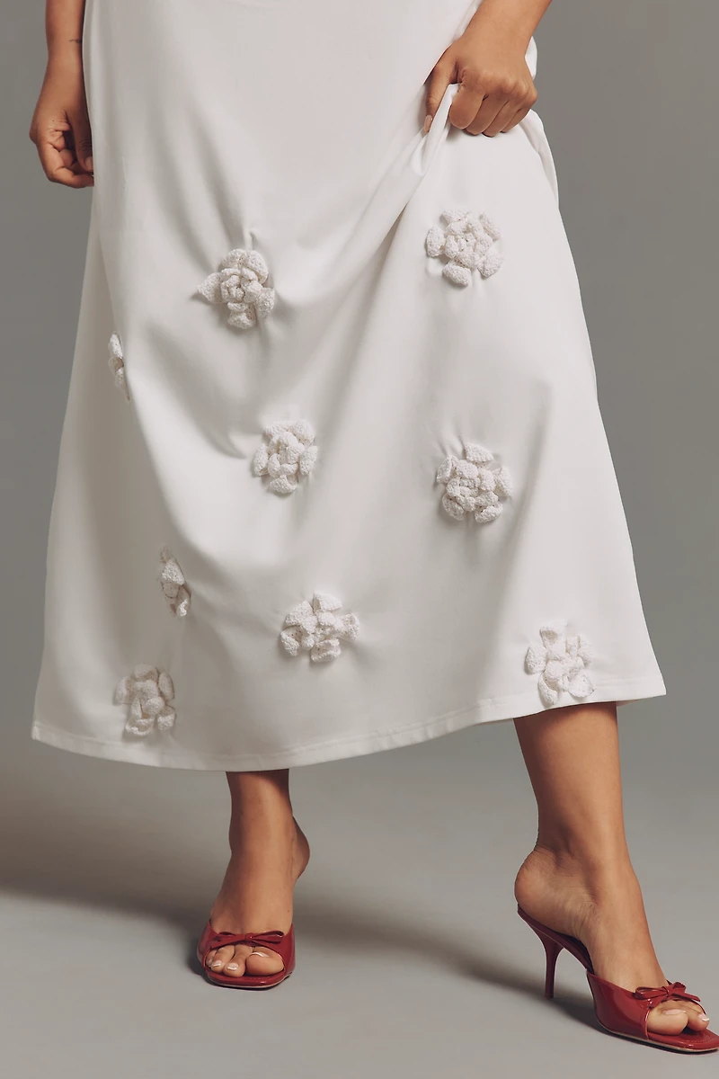 Azzurro Short-Sleeve Embellished Midi Dress