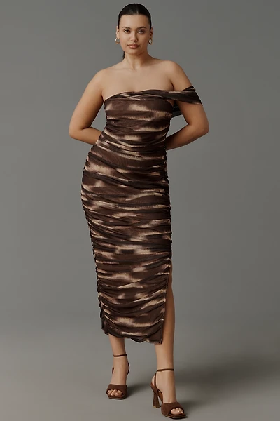 Elliatt One-Shoulder Mesh Midi Dress