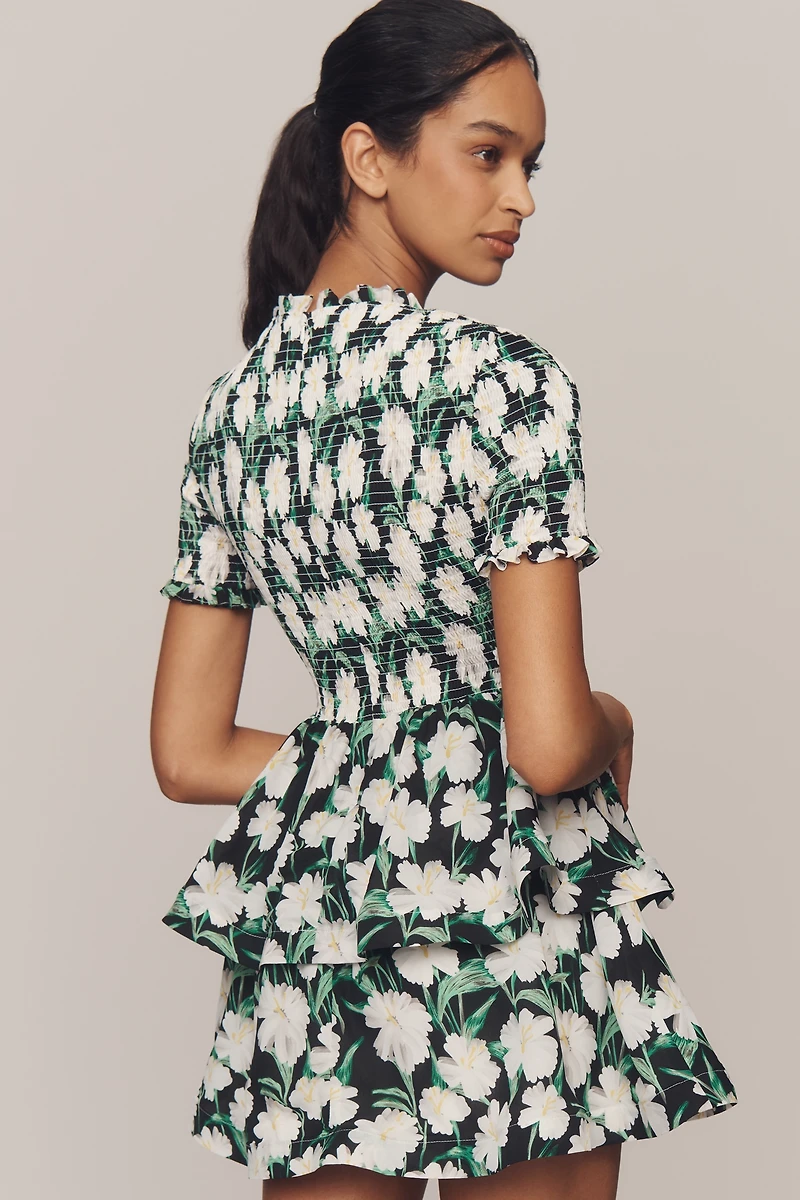 Elliatt Rosey Short-Sleeve Smocked Mini Dress