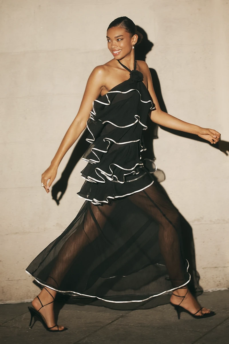 Elliatt Melissa Halter Ruffle Tiered Sheer Maxi Dress