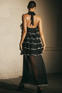 Elliatt Melissa Halter Ruffle Tiered Sheer Maxi Dress