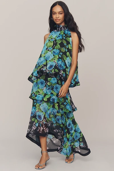 Elliatt Briony Halter Tiered High-Low Maxi Dress
