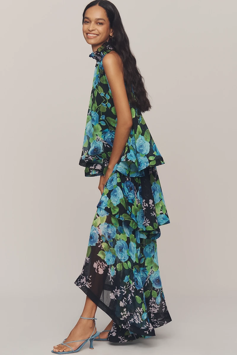 Elliatt Briony Halter Tiered High-Low Maxi Dress
