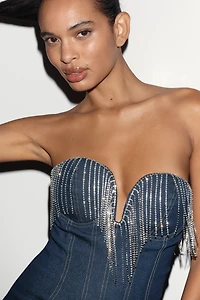 Elliatt Bree Fringed Strapless Denim Mini Dress