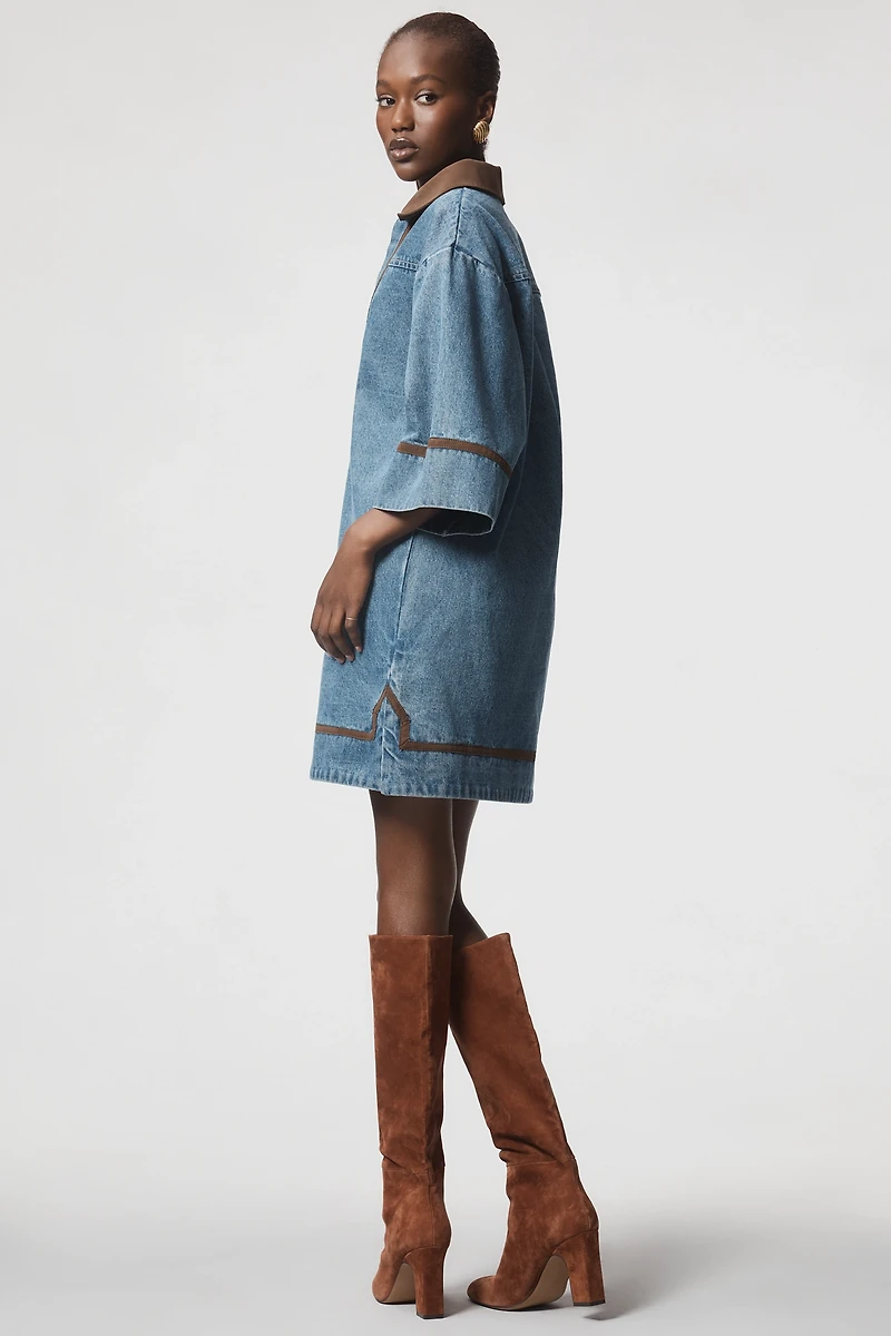 Curaae Rhea Short-Sleeve V-Neck Denim Mini Dress